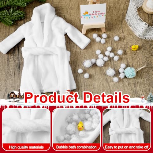 Outus 7 Pcs Christmas Doll Accessories Kit Holiday Doll Bath Clothes Set Include Yellow Bathrobe Bathtub Bath Ball Duck Bubble Card Display Stand for Christmas DIY Activity