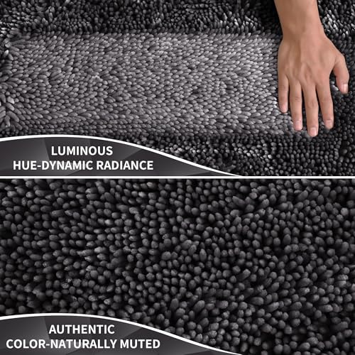 Yimobra Bathroom Rugs Sets 2 Piece, Soft Absorbent Bath Mat and U-Shaped Toilet Rug with Non Slip Backing, Luxury Shaggy Bath Mats for Bathroom, Machine Washable, 31.5"x20"+24"x20", Dark Grey - color: Dark Grey, size: 31.5x20 + 24x20 Inch