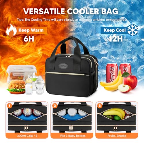 PIIOSER Breastmilk Cooler Travel Bag with Ice Pack, Compatible with Wearable Breast Pumps & Accessories - Portable Hands Free Breast Pump Carrying Case for Nursing & Working Moms, Black - color: Black