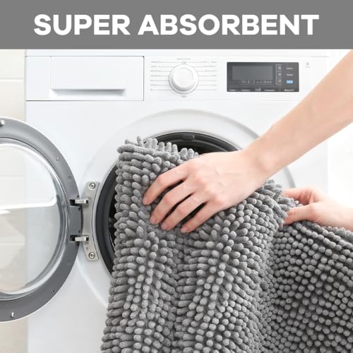 Bathroom Rugs Sets 4 Piece with Toilet Lid Cover, Non Slip Bathroom Mats Extra Soft Chenille Bath Rugs Absorbent Shaggy Rugs Perfect Plush Mats U-Shaped Toilet Rug and Toilet Cover Kitchen,Home Decor - color: Light Grey, size: 1'8" x 2'8" (Square + oval +