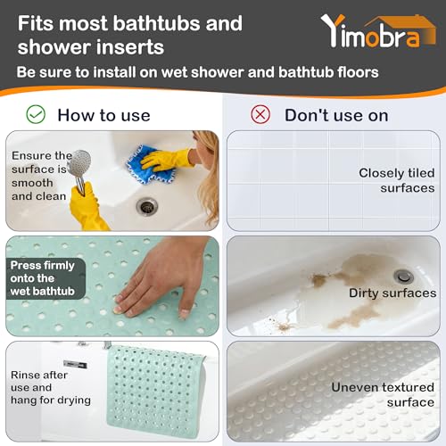Yimobra Bathtub Shower Mat 27.5 x 15.5, Non Slip Bath Mats for Tub Floor with Drain Hole and Suction Cups, Soft on Feet, Machine Washable, Easy Dry, Light Green - color: Light Green, size: 27.5 X 15.5 Inch