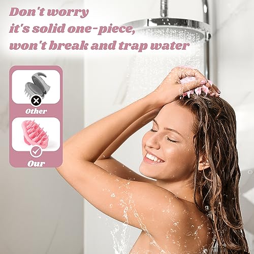 URTHEONE Scalp Massager Shampoo Brush for Hair Growth,Soft Silicone Scalp Scrubber Shower Brush for Women Men Kids Stress Relax&Scalp Exfoliator,Scalp Scrubber for Dandruff Removal (Pink) - color: Pink