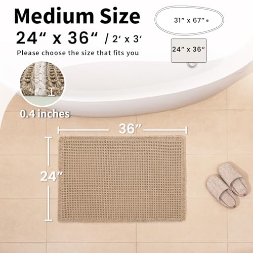 Waffle Bath Mat - Boho Bathroom Rugs Non Slip Washable, Super Absorbent & Quick Dry, Soft Bath Mat Farmhouse Bathroom Decor, 24'' x 36'', Khaki - color: Khaki, size: 24'' X 36''