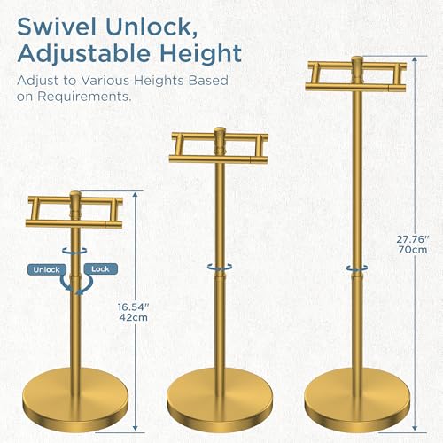 FORIOUS Toilet Paper Holder Stand Adjustable, Freestanding Tissue Roll Holder for Bathroom, Pivoting Design, Durable SUS 304 Stainless Steel Weighted Base Toilet Paper Stand, Storage (Brushed Gold) - color: Brushed Gold