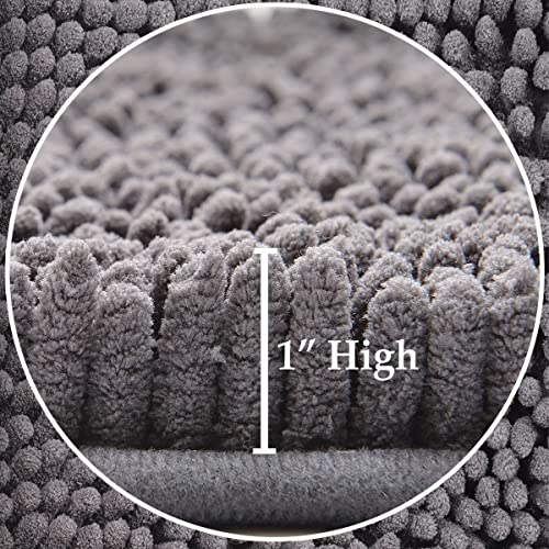 Bathroom Rugs Sets 4 Piece, Extra Soft Absorbent Chenille Bath Rugs, Non Slip Rubber Backing Machine Washable Quick Dry Bath Mats for Bathroom Floor, Tub, Shower, Home Decor Accessories, Deep Grey - color: Dark Gray
