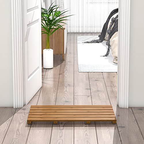 Bamboo Wooden Bath Floor Mat for Luxury Shower - Non-Slip Bathroom Waterproof Carpet for Indoor or Outdoor Use (Walnut) - color: Walnut, size: 21.3" x 14.2" (Rectangular)