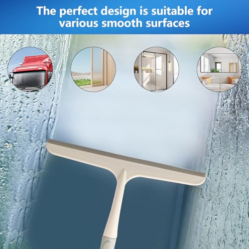 3 Pcs Shower Squeegee for Glass Doors, Car Window Squeegee, Streak-Free Mirror Cleaner Tool for Bathroom Kitchen Sink Countertop Tile Glass Shower Door Scraper Household Squeegees, with 3 Hooks - color: 3pcs - Beige/Pink/Green
