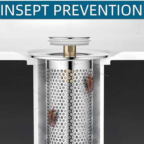 Bathroom and Kitchen Sink Drain Strainer, Universal Pop-up Sink Drain Strainer with Removable Stainless Steel Strainer Basket Hair Catcher, Universal Pop Up Bathroom Sink Stopper Replacement