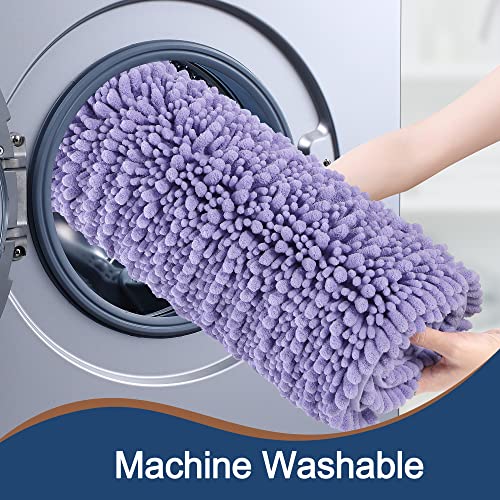 FLOLEOPA Luxury Chenille Lavender Bathroom Rugs Bath Mats Sets, Extra Soft and Absorbent Bathroom Rugs Non Skid Machine Wash Dry Bath Mats（32"x20" Plus 17"x24"） - color: Lavender, size: 32"x20" Plus 17"x24"