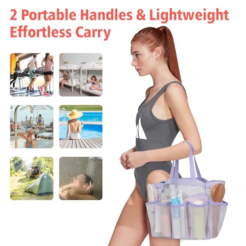 Mesh Shower Caddy Portable - 8 Pockets, S-Hook, Shower Bag for Dorm Camping | 2-Handle, Quick-Dry, Hanging Toiletry Organizer, College Dorm Room Essentials for Girls, Gym, Travel & Bathroom, Purple - color: Purple, size: L (Classic Dorm Caddy)