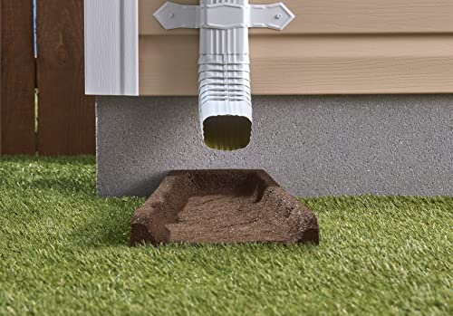 Rubberific Premium Rubber Downspout Splash Block, Rain Guard, Stone Textured Drain Extender (Brown) - color: Brown
