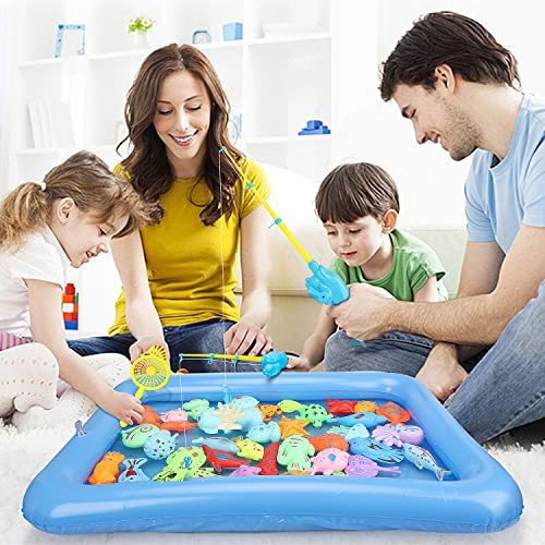 TOY Life 2-Player Magnetic Fishing Game for Kids 3-5 - Toddler Fishing Pole Set with Fish Toys - Bath & Pool Toys - Water Table Accessories - Educational Fishing Toy Rod for Boys Girls - color: 2 Kids Fishing Pole With Inflatable Pool