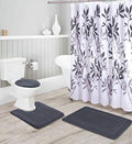 Bathroom Collection Charcoal 16pc Bathroom Accessory Set - Non-Slip Bath Mat, Non-Slip Contour Mat, Toilet Lid Cover and Waterproof Shower Curtain with Rustproof Metal Roller Hooks - color: Charcoal