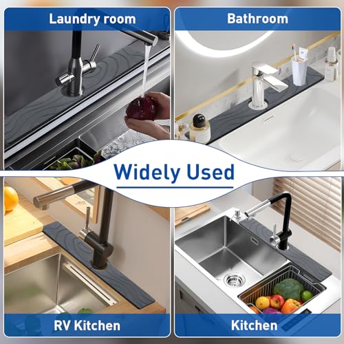 Faucet Mat for Kitchen Sink - Diatomite Quick Dry Sink Splash Guard, Super Absorbent, Kitchen Stone Sink Tray, Faucet Splash Guard for Bathroom Counter (23.62 * 3.93") - size: 23.62 * 3.93"