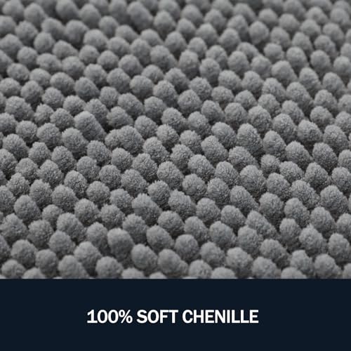 LINLA 3 Pieces Bathroom Rug Set, Absorbent Non Slip Chenille Bath mat, Thick Plush Chenille Carpet Mats Set,Washable Dry Quickly with U-Shaped Toilet Mat for Tub, Shower（Grey） - color: Grey