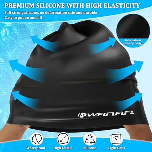 Extra Large Silicone Swim Cap for Long Hair and Protective Styles–Waterproof Swimming Cap for Men and Women with Dreadlocks, Weaves, Extensions, Braids, Curls, and Afros–Keep Hair Dry - color: Black