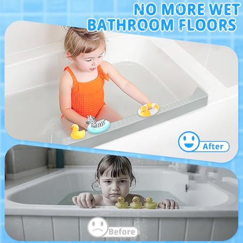 31-inch Silicone Bathtub Shelf with Strong Suction Cups | Extended Splash Guard & Toy Holder | Waterproof Bath Tub Organizer Tray to Prevent Spills, Matte Finish, Easy Storage