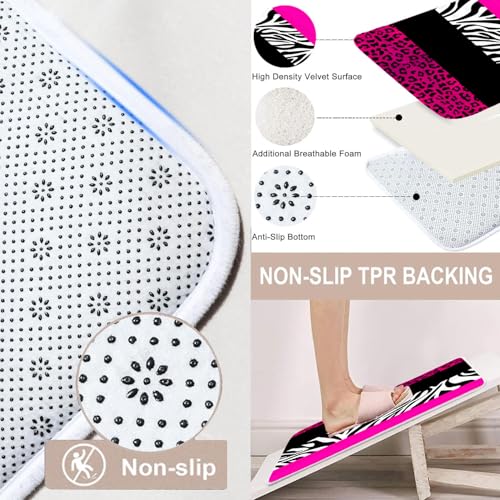 4PCS Leopard Print Shower Curtain Set with Rug, Toilet Lid Cover and Bath Mat, Pink Black Splice Shower Curtain with 12 Hooks, Shower Curtain for Bathroom Decor Set - color: Pink