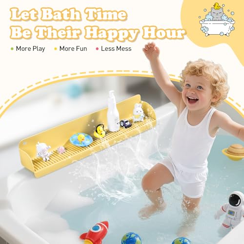 AGPTEK 24 Inch Bathtub Splash Guard with 10 Suction Cups, Silicone Tub Water Splash Guard for Bathtub, Bath Toy Tray Holder Play Shelf for Kids, Universal for Bathroom, Kitchen Sink (Yellow) - color: Yellow