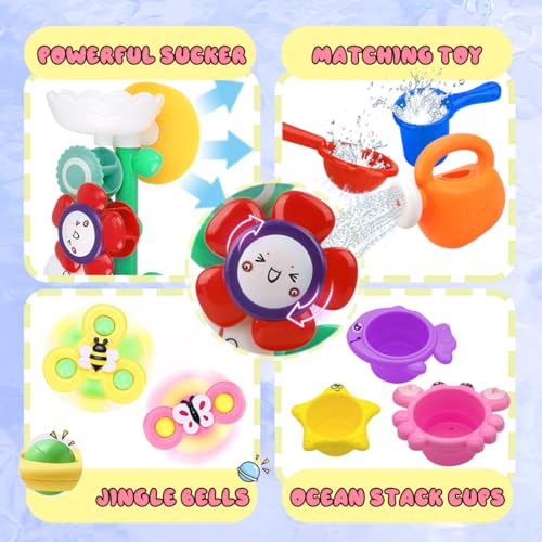 Baby Girl Bath Toys for Kids Ages 1-3 Water Table Suction Spinning Tub Toys Toddler Bathtub Toys with Stacking Cups for Infants 12 18 Months+ - style: With 3PCS Stacking Cups