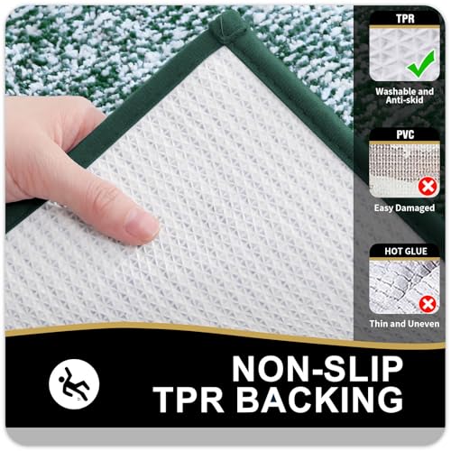 OLANLY Bathroom Rugs 30x20, Extra Soft and Absorbent Microfiber Bath Rugs, Non-Slip, Machine Washable, Quick Dry Shaggy Bath Carpet, Bath Mats for Bathroom, Tub, Shower, Blackish Green - color: Blackish Green and White, size: 30" X 20"