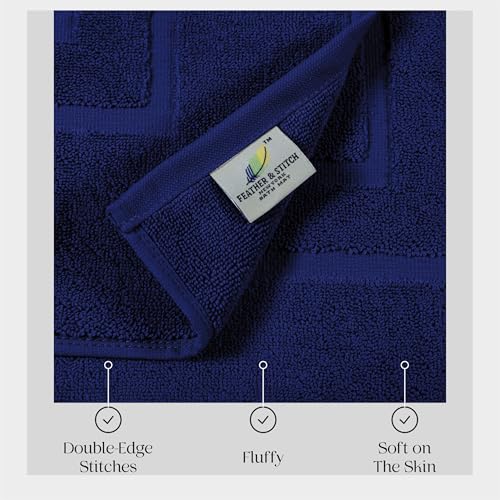 Feather & Stitch 2 Piece Towel Like Bath Mats (30x21 Inch) 100% Cotton Terry Bath Mats, Bathroom Shower Floor Mats [NOT A Bathroom Rug], Soft Absorbent Washable Mats - Navy Blue - color: Navy Blue