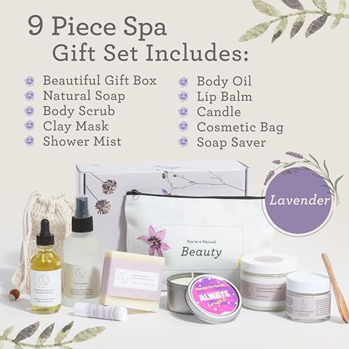 Lizush Luxury Spa Gifts for Women - 9 Piece Lavender Gifts for Her, Gift Baskets, Body Care Set for Mom, Birthday Box For Women, Self Care Spa Kit For Wife - Handmade in the USA - size: Lavender 9 Piece