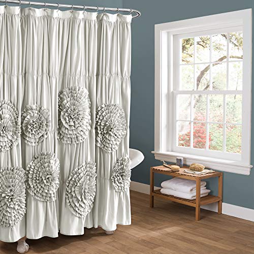 Lush Decor Serena Shower Curtain, 72" W x 72" L, Light Gray - Ruffled Bathroom Curtain - Gray Fabric Shower Curtains - Coquette Decor - color: Light Gray