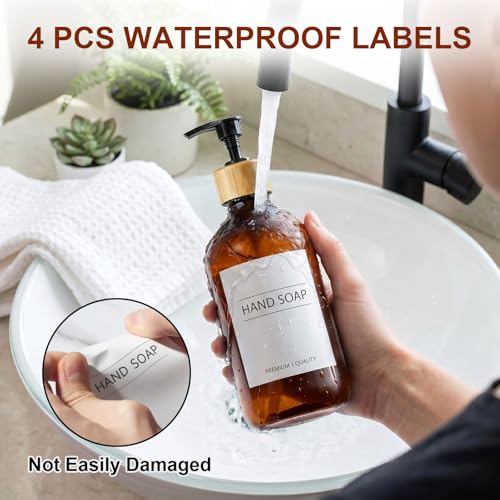 KASUNTING Amber Soap Dispenser Plastic, Brown Dish Soap Dispenser with Bamboo Pump for Kitchen,17 Fl Oz Hand and Dish Dispenser Set for Bathroom, Farmhouse Liquid Soap and Lotion Dispensers Bottle - color: Amber, size: 2 Bottles