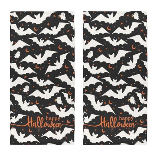 Happy Halloween Hand Towels for Bathroom 14.4 x 28.3 Inch Cute Ghost Bath Towel Set of 2 Halloween Bat Hand Towel Holiday Kitchen Towels for Bathroom Hotel Gym Spa Decor - color: Ghost Bat
