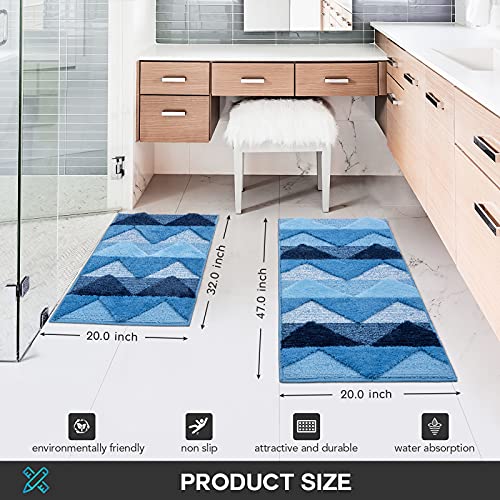 Tindbea Bathroom Rugs and Mats Sets 2 Pieces, Non-Slip Soft and Absorbent Microfiber Bath Rug Mat and Runner for Bathroom, Quick Dry Machine Washable (20" x 47" Plus 20" x 32", Blue) - color: Blue