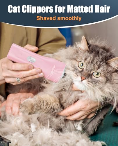 oneisall Pet Clippers for Cat Matted Hair, Quiet Pet Shaver for Cats | Waterproof Cordless Cat Clippers for Matted Long Hair with Storage Bag,Lightweight and Easy to Use for Cat, Pet, Small Dog - color: Pink, size: Standard