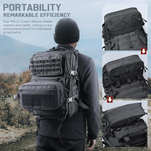 RXW EDC Toiletry Bag for Men, Tactical Dopp Kit, Molle Pouches Compact Travel Organizer for Shaving Shower, Hygiene, Grooming (Includes Dry/Wet Compartment & US Flag Patch) - color: Black