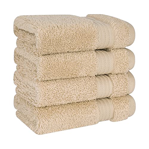 Cotton Paradise 100% Cotton Turkish Towel Set, Soft Absorbent Quick Dry, 4 Piece Washcloth Set, Beige - color: Beige, size: 4 PC SET (13x13")