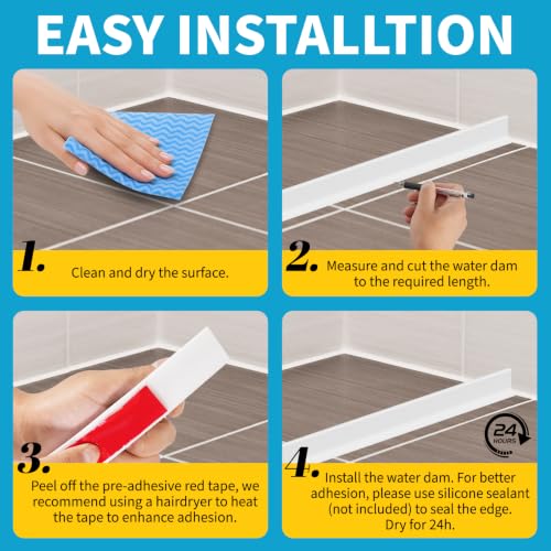 67" Collapsible Shower Threshold Water Dam Shower Water Stopper Barrier Keeps Water Inside Threshold Dry and Wet Separation Suitable for Bathroom Kitchen Sink Bathtub and More