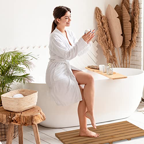Bamboo Wooden Bath Floor Mat for Luxury Shower - Non-Slip Bathroom Waterproof Carpet for Indoor or Outdoor Use (Walnut,31.3 x 18.1 x 1.5 Inches) - color: Walnut, size: 31.3" x 18.1" (Rectangular)