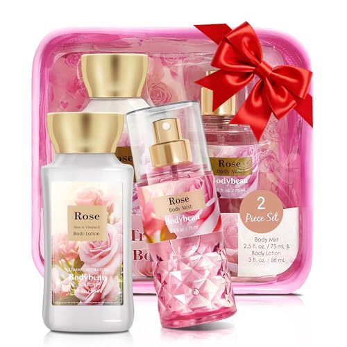 Rose Spa Gift Set For Women - 2PCS Luxury Bath and Body Kit with Body Lotion & Body Mist - Portable Travel Size Self Care Gift for Mom, Wife, Teens, Friends or Her - size: 2PCS