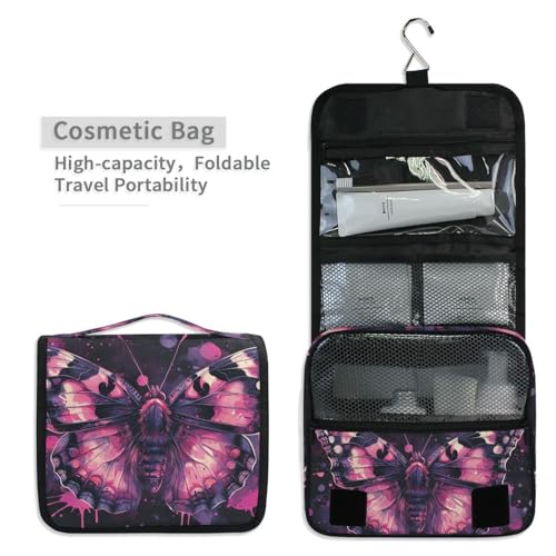 MNSRUU Hanging Toiletry Bag Gothic Skull Butterfly Travel Makeup bag for Toiletries Portable Travel Toiletry Organizer Cosmetic Bags with Hanging Hook - color: Skull I 4097