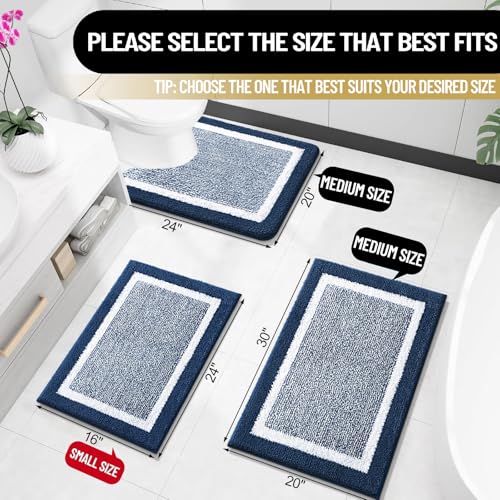 OLANLY Small Bathroom Rugs 24x16, Extra Soft and Absorbent Microfiber Bath Rugs, Non-Slip, Machine Washable, Quick Dry Shaggy Bath Carpet, Bath Mats for Bathroom Floor, Tub, Shower, Navy - color: Navy and White, size: 24" X 16"