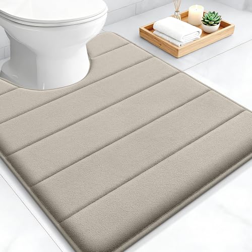 OLANLY Memory Foam Toilet Rugs U Shaped 24x20, Super Soft Absorbent Contour Bath Rugs, Quick Dry, Machine Washable Toilet Mat, Bathmat Floor Carpet, Bathroom Home Decor Accessories, Warm Taupe - color: Warm Taupe, size: 24" X 20" Contour Rug