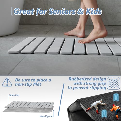 AWW Foldable Stone Bath Mat, Diatomaceous, 31.5"x15.7", Light Grey | Quick-dry surface, super absorbent, easy-clean finish, non-slip mat included, and compact storage for small bathrooms - color: Light Grey, size: 31.5" x 15.7"