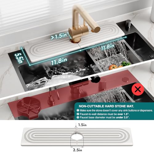 Large Faucet Mat for Kitchen Sink - Stone Drying Mat for Kitchen Counter, Diatomite Fast Drying Stone Sink Tray, Super Absorbent, Stylish Decor and Protector for Bathroom (Light Grey, 23.6" x 5.5") - color: Light Grey, size: 23.6" x 5.5"