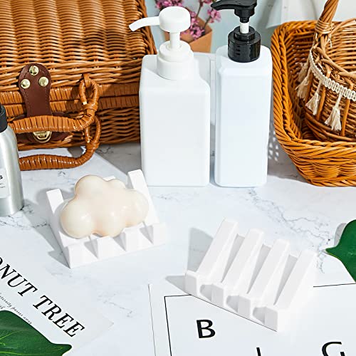 Cunhill 2 Pieces Silicone Soap Dish Self Draining Soap Dish Shower Waterfall Bar Soap Holder Tray with Drain Soap Saver for Kitchen Bathroom Accessories (Bright White) - color: Bright White