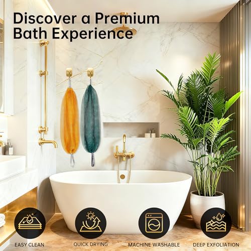 ARCH&M African Exfoliating Net Sponge Authentic, 53" Extra-Long Loofah | Quick-Dry Mesh Body Scrubber, Smoother Skin, Women and Men Daily Use, Gentle for Sensitive Skin, Travel Spa Gifts - color: Black