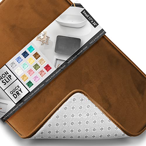 Clara Clark Bathroom Rugs, Velvet Memory Foam Bath Mat, Non-Slip, Machine Washable Bath Rugs - Dries Quickly, Ultra Soft Plush Bath Mats for Bathroom, 17 x 24, Chocolate Brown - color: Brown, style: 17 x 24