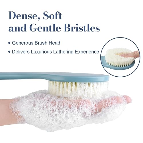Back Scrubber for Shower, Shower Body Brush for Cleaning with Long Handle for Showering, 17 Inch Back Washer Exfoliator for Shower Men Women with Non-Slip Handle, Adhesive Hook (Blue) - size: Blue - Artificial Bristles