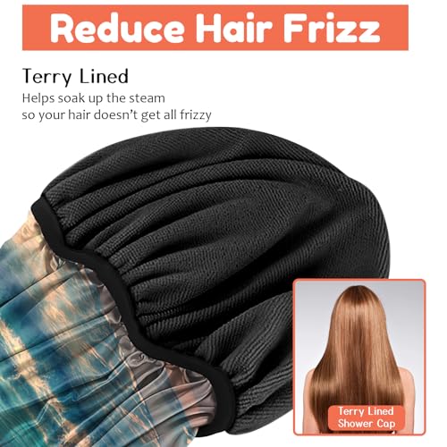 Luxury Shower Cap Terry Lined Reusable Triple Layer Waterproof Hair Elastic Caps Shower Bath Hat for Women Girls Cute Aesthetic-Beach - color: AL3-Beach