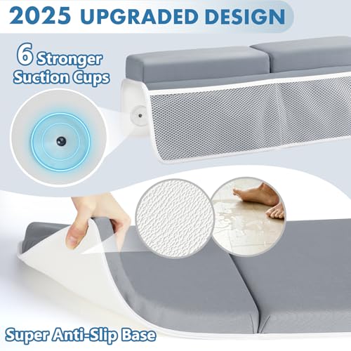 beiens Bath Kneeler and Elbow Rest Pad Set - 1.5'' Comfortable Thick Baby Bath Kneeler Pads, Quick Dry Soft Kneeling Pad for Baby Bath Time, Non-Slip Knee& Arm Support Bathtub Mat with Toys Organizer - color: Grey