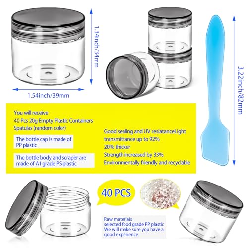 40 Pack 20g Plastic Jars with Lids, 20ml Round Clear Cosmetic Containers Makeup Jars, 0.7oz Travel Size Container Jar with Spatulas for Makeup Sample Lotion Cream Ointment Salve Balm Powder - color: Black, size: 20g