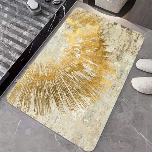 Diatomaceous Earth Bath Mat,Abstract Art Golden Sun Non-Slip Volume Super Absorbent Fast Drying for Bathroom Kitchen Door mat,Eco-Friendly Easy to Clean 20×31Inch (50 * 80cm) - color: Abstract Art Golden Sun, size: 1'8" x 2'8" (Rectangular)